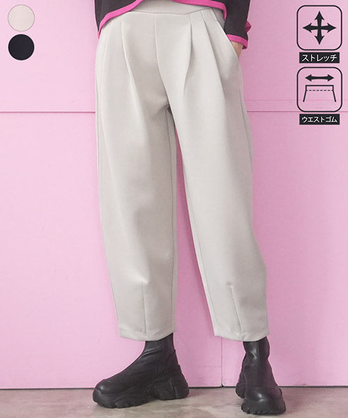 ウエストゴムストレッチタック入りテーパードパンツ 36-1911