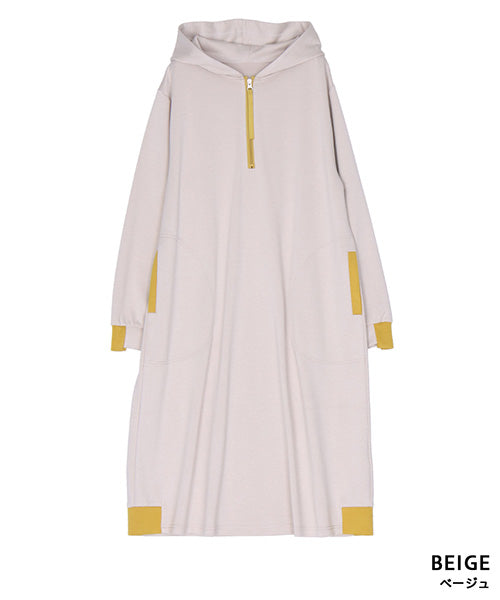 バイカラーフード付きジップスキッパーロングワンピース 36-1924