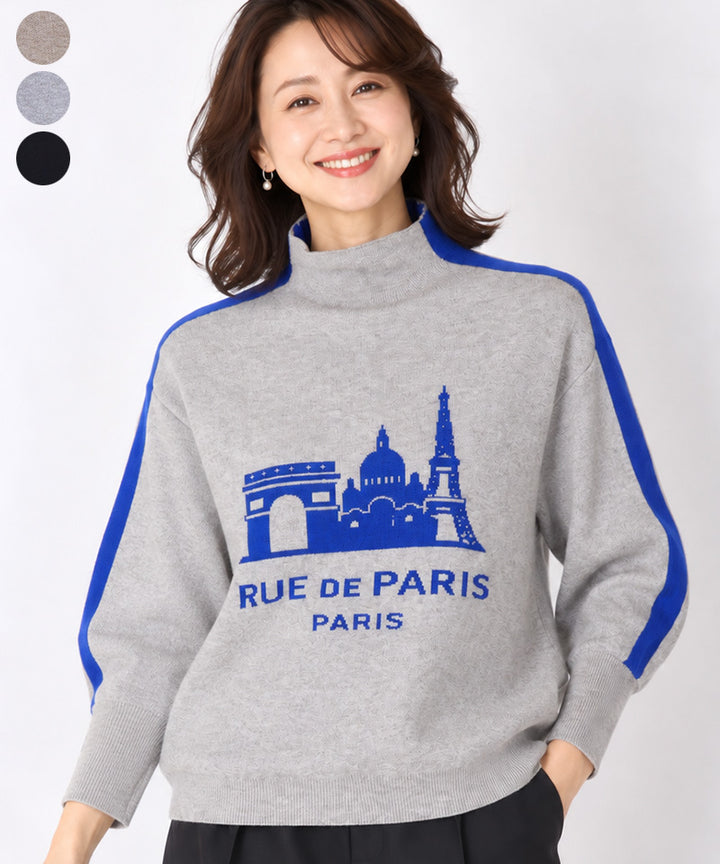 パリモチーフ英字ロゴハイネックニット 商品ページ1枚目の画像