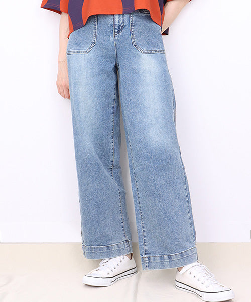 デニム素材ウエストゴムワイドパンツ 43-0005｜40代 50代 60代 大人の