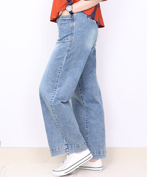 デニム素材ウエストゴムワイドパンツ 43-0005｜40代 50代 からの