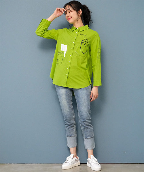 ウエストゴム裾切替ストレッチデニムパンツ 43-0008｜40代 50代 60代