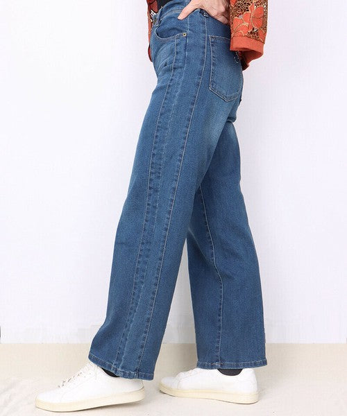 ウエストゴムサイドラインストレートデニムパンツ 43-0013