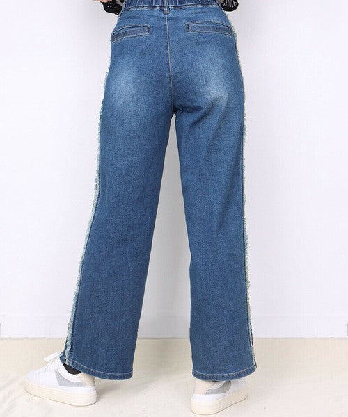 ウエストゴムサイドダブルフリンジデニムパンツ 43-0014｜40代 50代 60