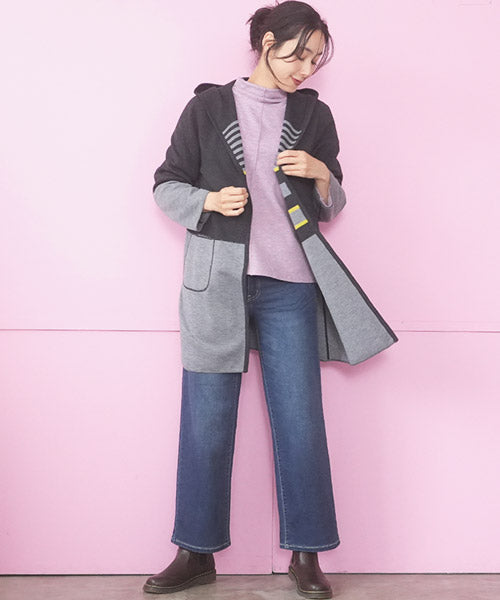 ウエストゴムストレッチ飾りボタンデニムワイドパンツ 43-0021