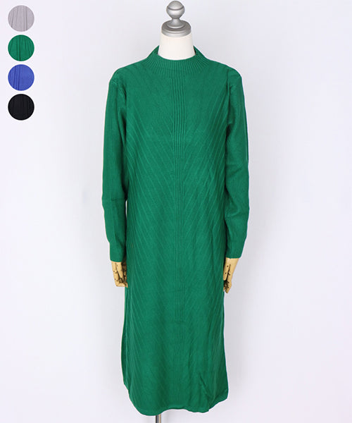 BEARDSLEY ビアズリー　モックネックニットコンビワンピース　グリーン 緑 ニットコンビギャザーワンピース（ワンピース）｜BEARDSLEY