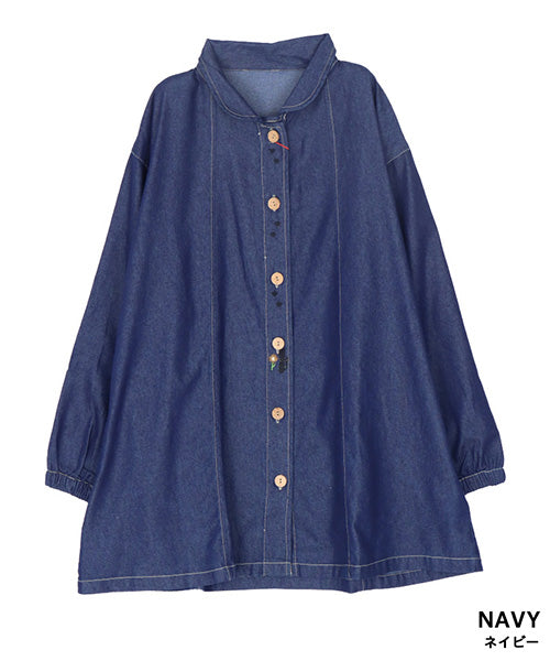 ブラウス シャツ 「Work of kendai_for M」 DENIM BIG SHIRTS レディース シャツ トップス レディース 長袖 シャツブラウス 無地 刺繍