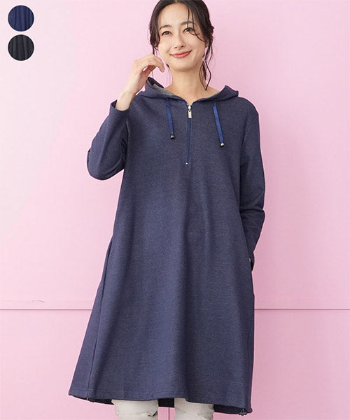 フード付ハーフジップ裾ドロストチュニック 46-0272