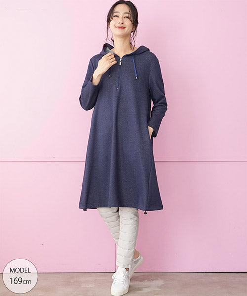 フード付ハーフジップ裾ドロストチュニック 46-0272