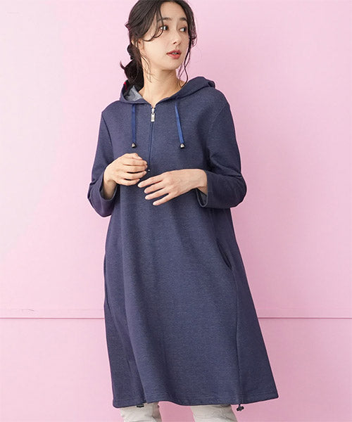 フード付ハーフジップ裾ドロストチュニック 46-0272