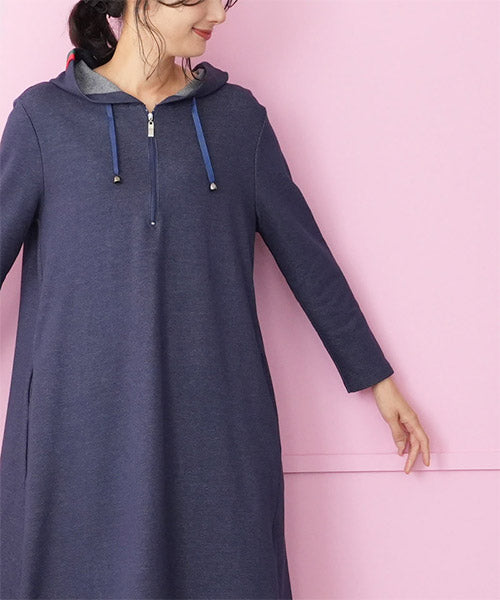 フード付ハーフジップ裾ドロストチュニック 46-0272