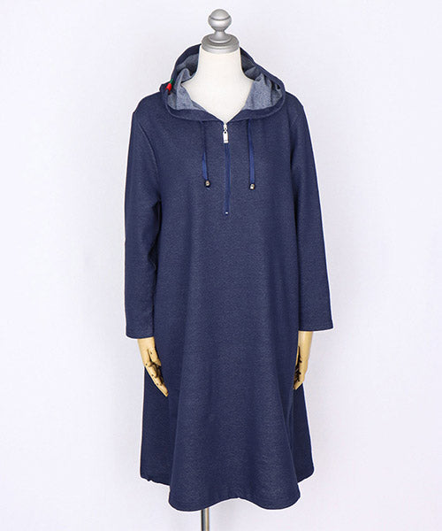 フード付ハーフジップ裾ドロストチュニック 46-0272
