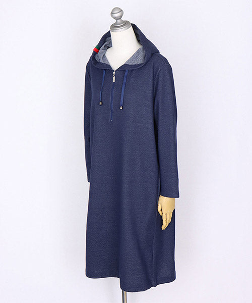 フード付ハーフジップ裾ドロストチュニック 46-0272
