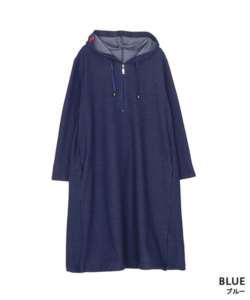 フード付ハーフジップ裾ドロストチュニック 46-0272