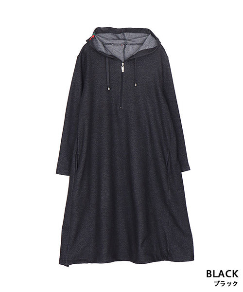 フード付ハーフジップ裾ドロストチュニック 46-0272