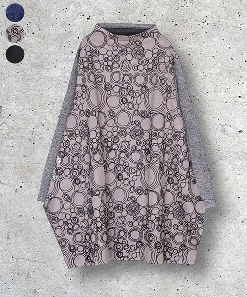 異素材切替サークル刺繍裾飾りボタンチュニック 46-0275