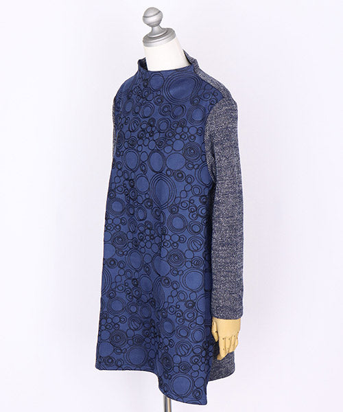 異素材切替サークル刺繍裾飾りボタンチュニック 46-0275