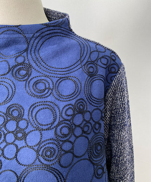 異素材切替サークル刺繍裾飾りボタンチュニック 46-0275