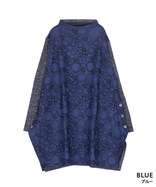 異素材切替サークル刺繍裾飾りボタンチュニック 46-0275
