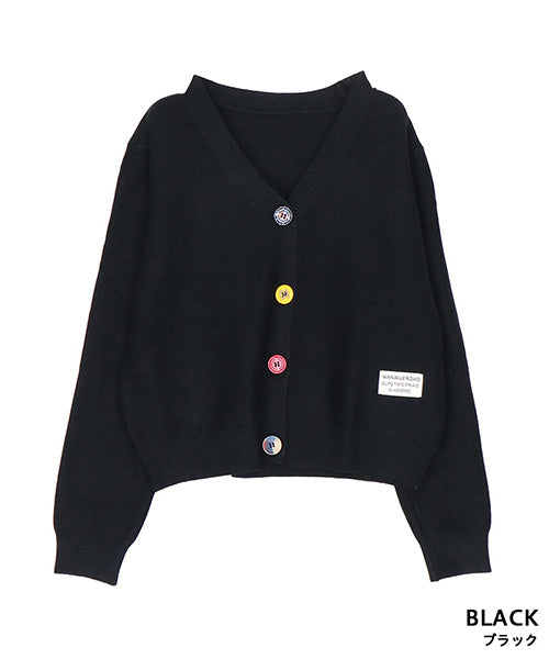 【確認用】ブラック カーディガン 長袖 ボタン付き③ マルチカラーボタンVネックニットカーディガン 46-0278｜40代 50代 60
