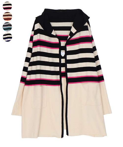 配色ボーダーニットロングカーディガン 46-0282