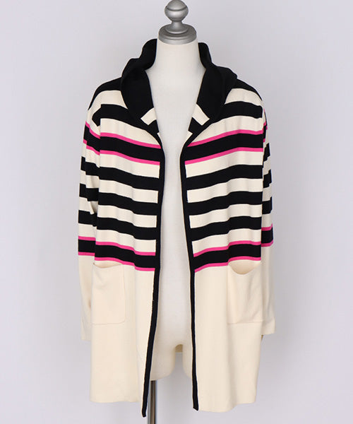 配色ボーダーニットロングカーディガン 46-0282
