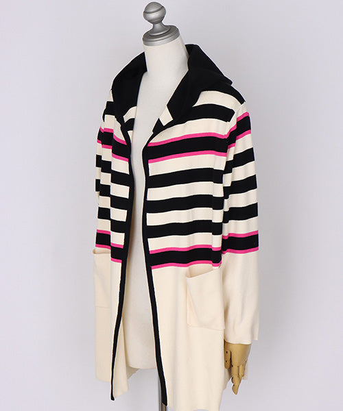 配色ボーダーニットロングカーディガン 46-0282