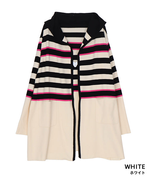 配色ボーダーニットロングカーディガン 46-0282