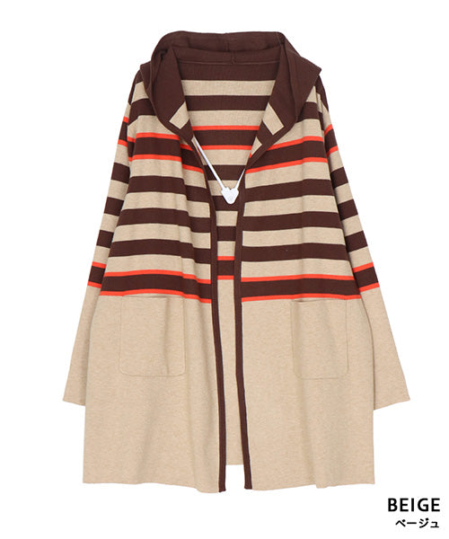 配色ボーダーニットロングカーディガン 46-0282