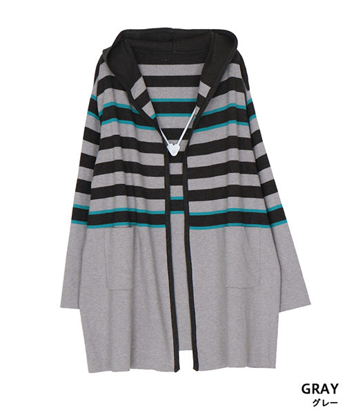 配色ボーダーニットロングカーディガン 46-0282