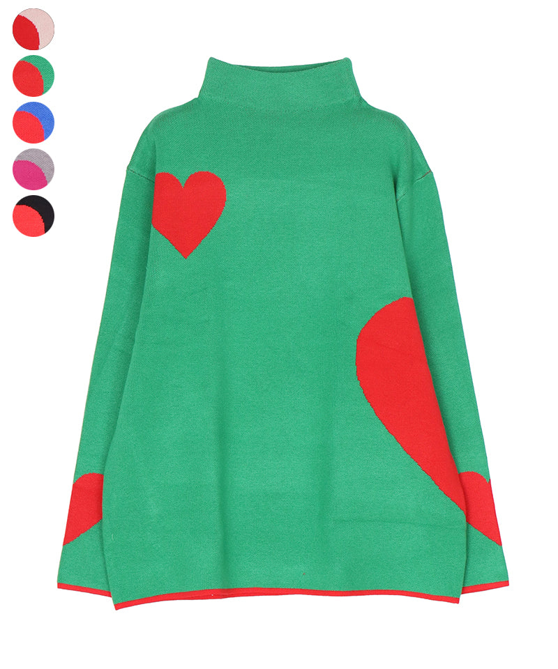 ハート柄ハイネックニットプルオーバー 46-0284