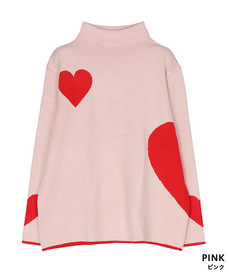 ハート柄ハイネックニットプルオーバー 46-0284