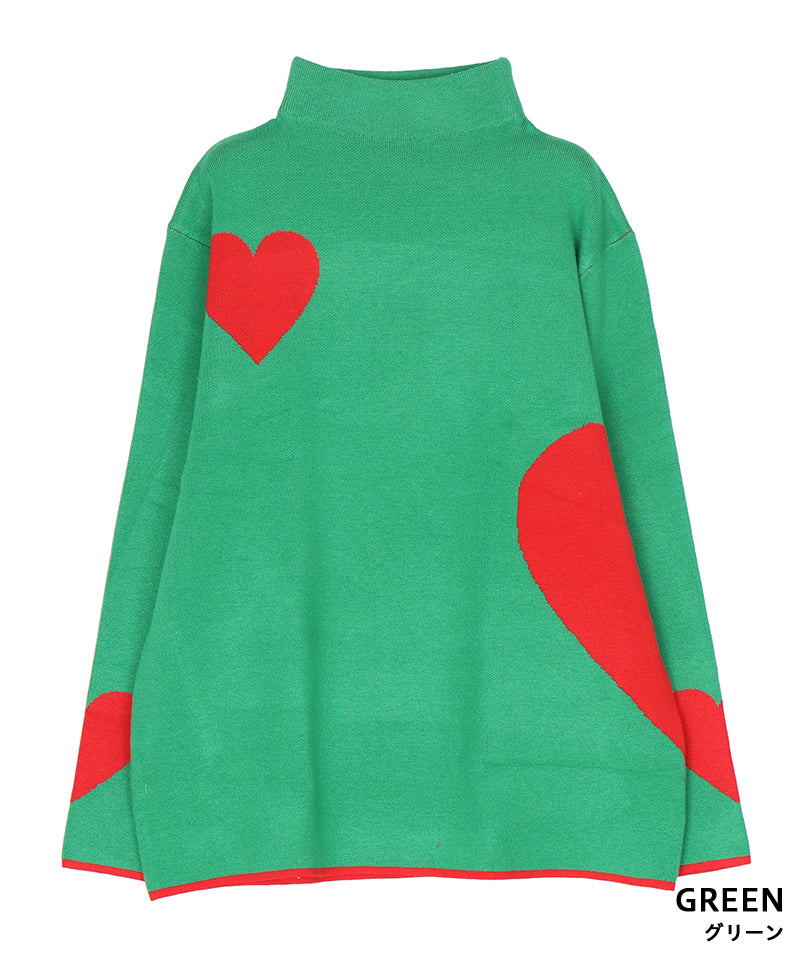 ハート柄ハイネックニットプルオーバー 46-0284