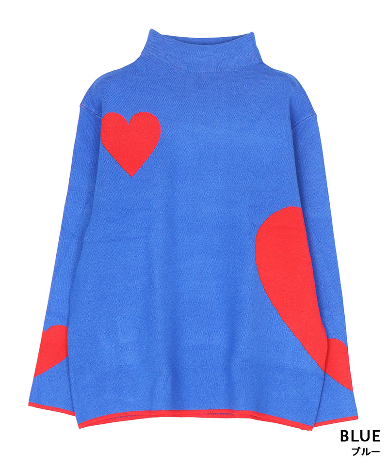 ハート柄ハイネックニットプルオーバー 46-0284｜40代 50代 60代 大人