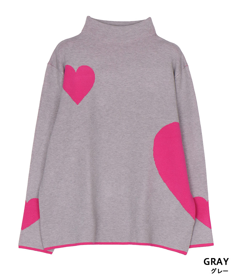 ハート柄ハイネックニットプルオーバー 46-0284