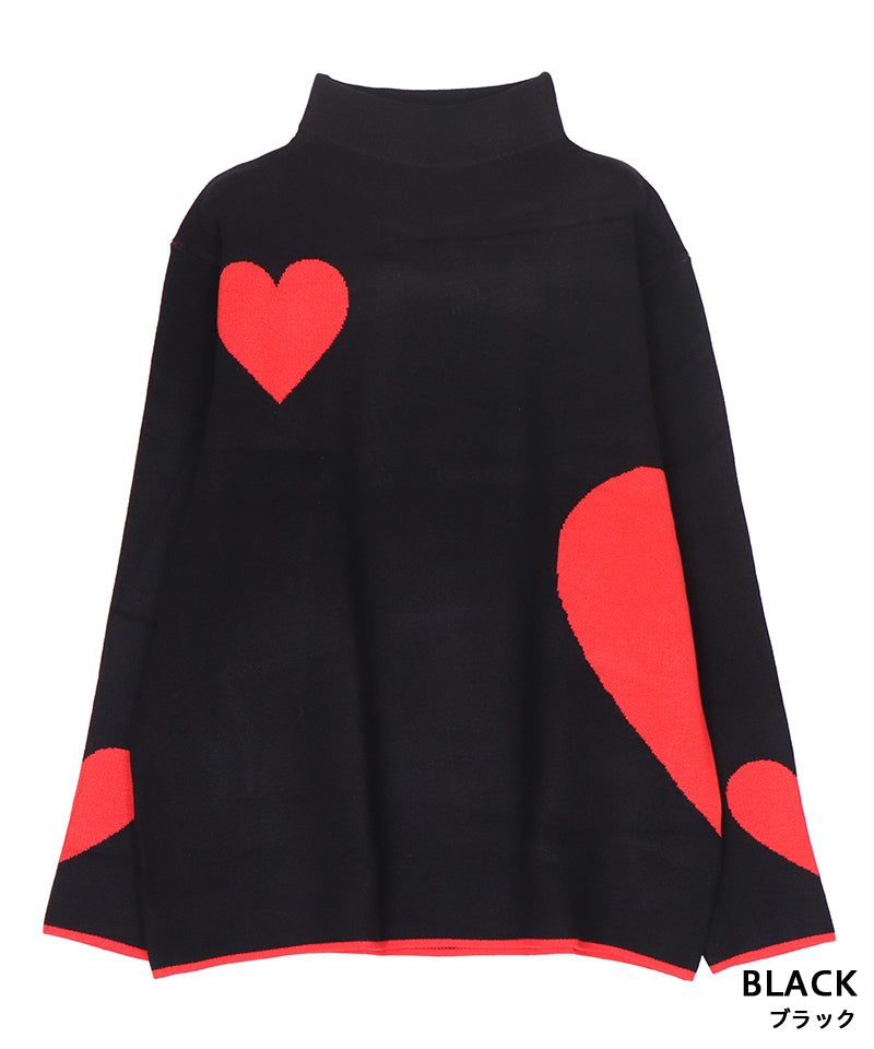 ハート柄ハイネックニットプルオーバー 46-0284