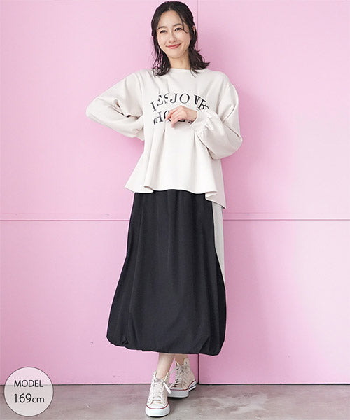 英字プリント前後タック使い長袖カットソー 46-0286｜40代 50代 60代