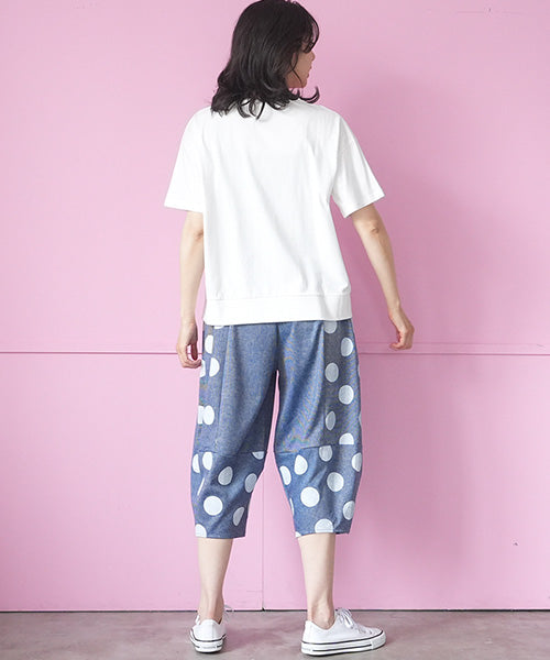 綿100％サインモチーフ刺繍パッチワーク裾スリットTシャツカットソー 46-0290