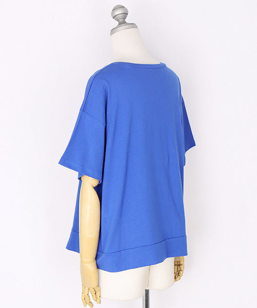 綿100％サインモチーフ刺繍パッチワーク裾スリットTシャツカットソー 46-0290