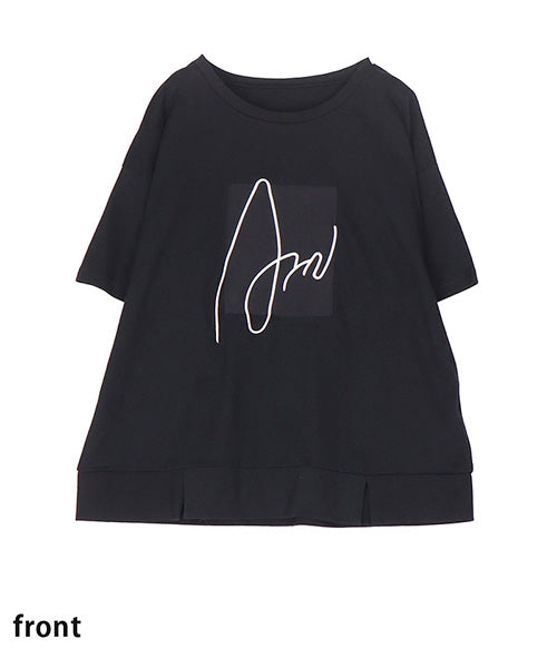 綿100％サインモチーフ刺繍パッチワーク裾スリットTシャツカットソー 46-0290