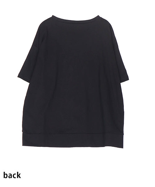 綿100％サインモチーフ刺繍パッチワーク裾スリットTシャツカットソー 46-0290