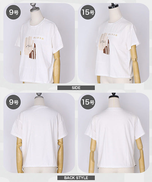 綿100％英字モダンアート柄裾切替裾スピンドルTシャツカットソー 46-0295