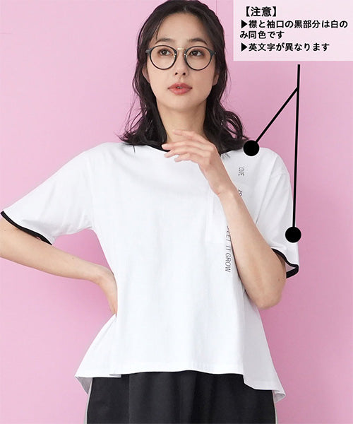 綿100％英字プリント切替デザインTシャツカットソー 46-0298｜40代 50