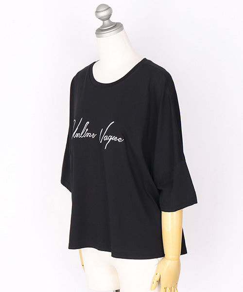 日本製綿100％英字刺繍7分袖Tシャツカットソー 46-0307