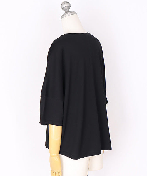 日本製綿100％英字刺繍7分袖Tシャツカットソー 46-0307