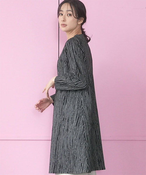 ストライプ柄ストレッチAラインカットソーチュニック 46-0314
