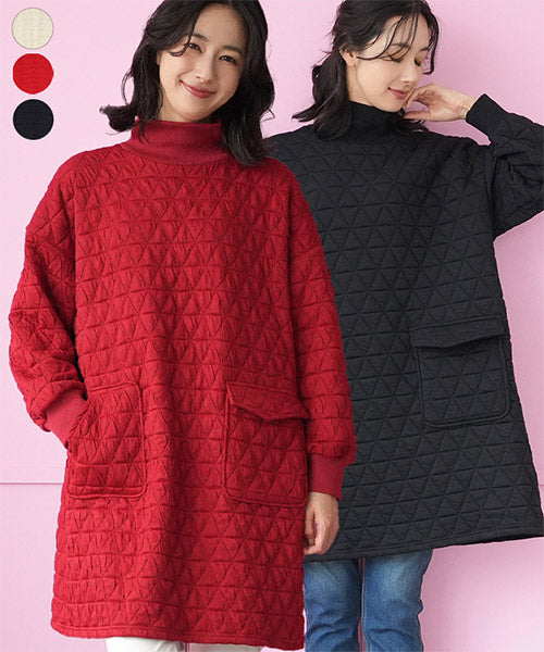 キルティング長袖ハイネックドロップショルダーチュニック 50-0013｜40