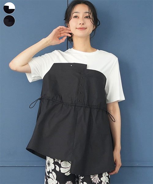 異素材切替ビスチェドッキングTシャツカットソー 50-0102