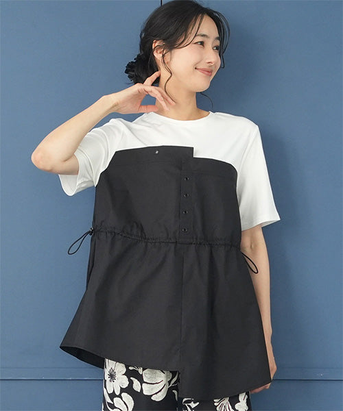 異素材切替ビスチェドッキングTシャツカットソー 50-0102