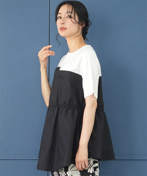 異素材切替ビスチェドッキングTシャツカットソー 50-0102